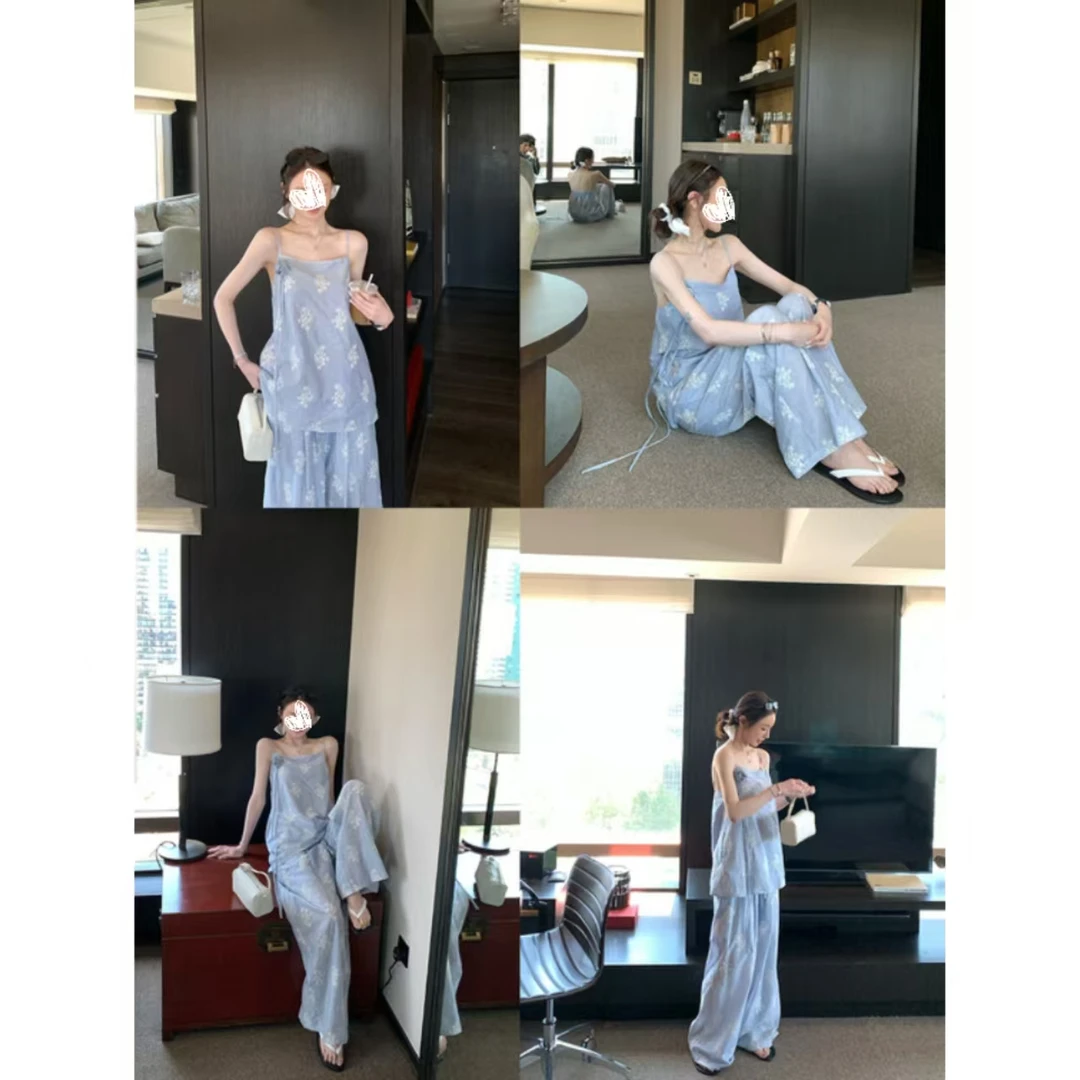 薄荷集 夏季设计感显瘦气质吊带休闲裤套装女