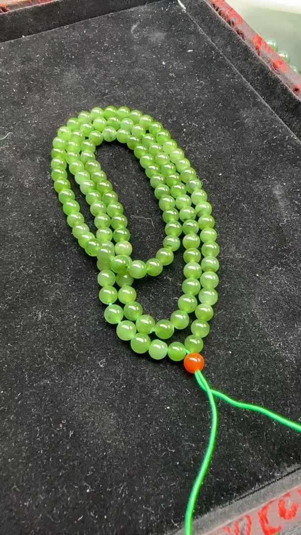 和田玉俄罗斯碧玉108毛衣链卡6mm