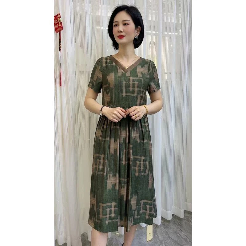 【新款上新】女装连衣裙中长款气质短袖连衣裙大码夏季洋气2563