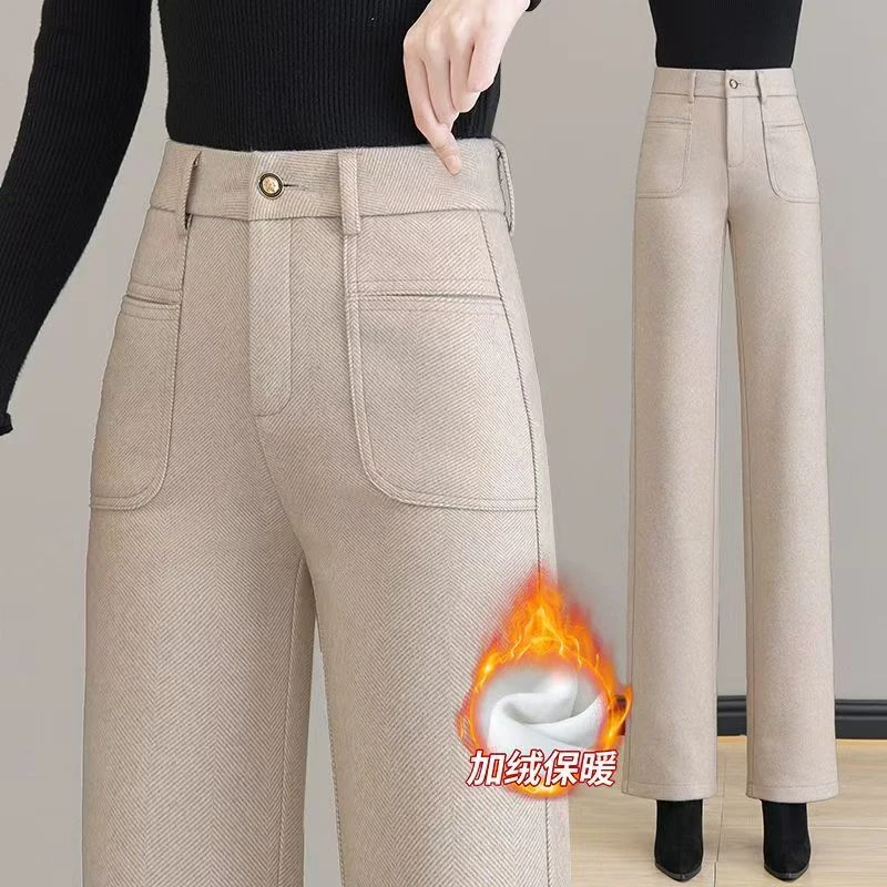 #239 秋冬加绒款高腰显瘦宽松直筒裤百搭垂感休闲长裤