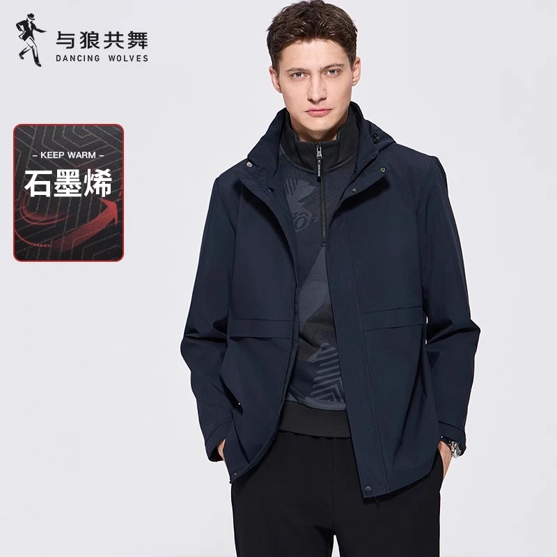 【科技锁温】与狼共舞连帽夹克2024秋季新款保暖亲肤多口袋外套男