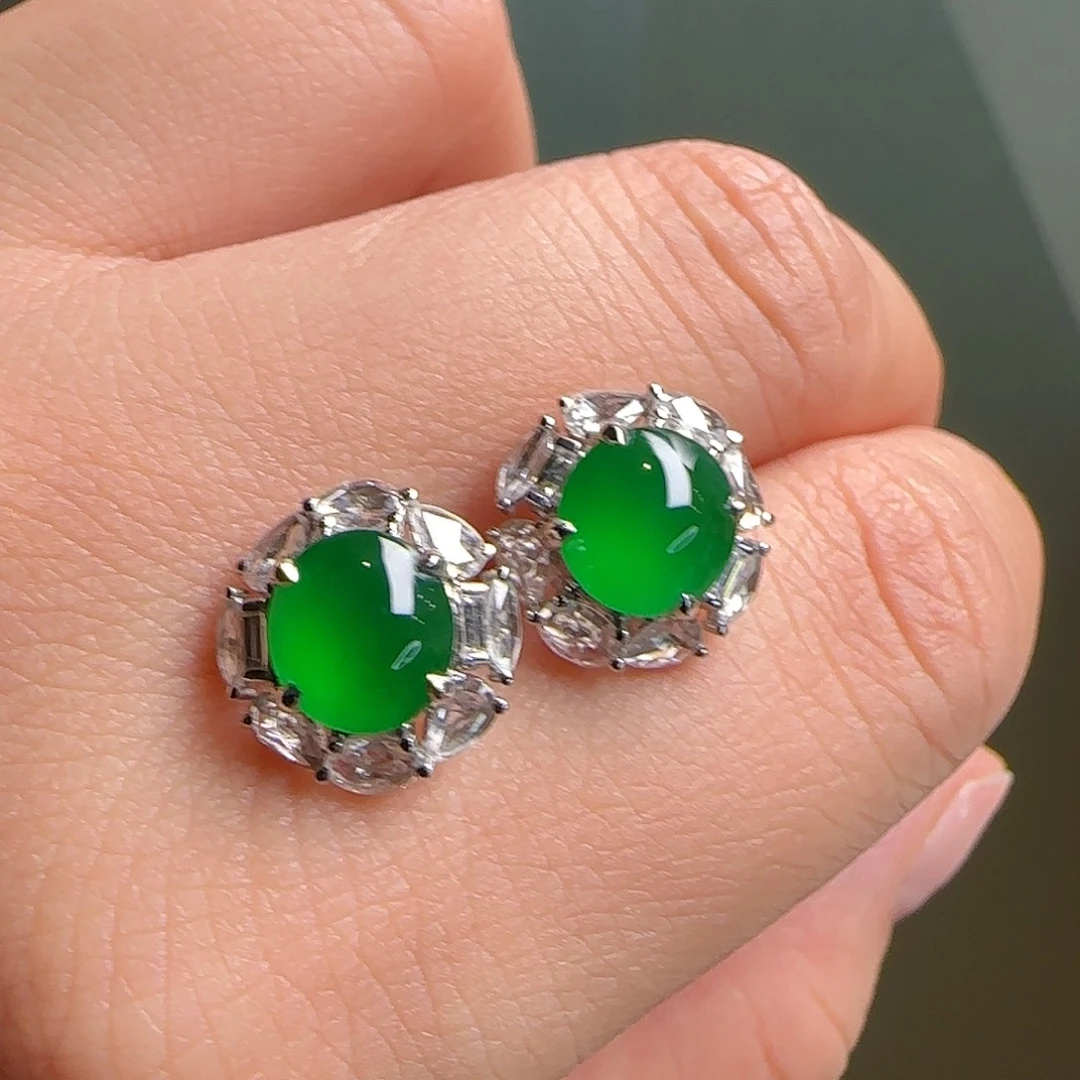 翡翠18K金镶嵌耳饰天然翡翠