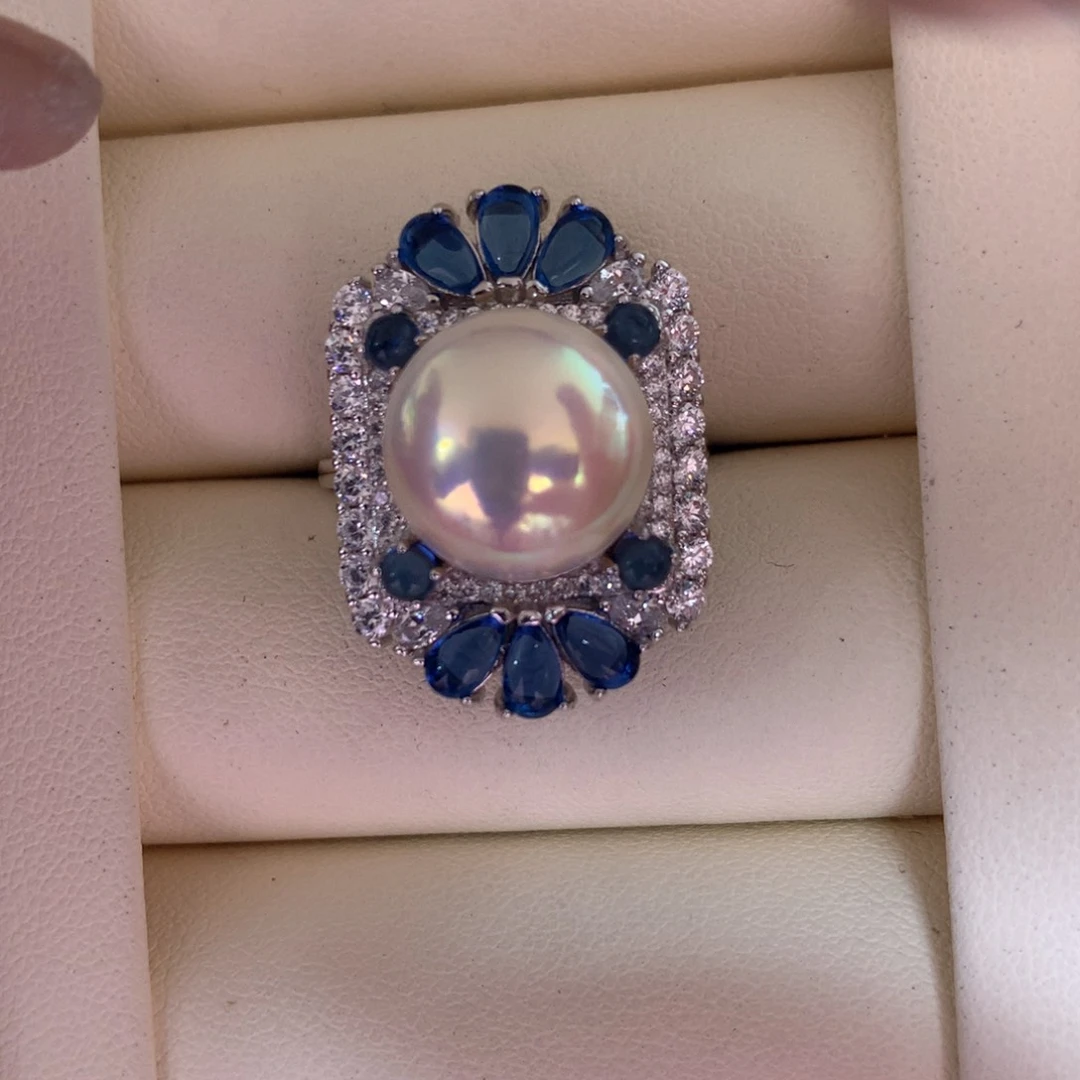 银S925镶嵌拼合珍珠（马贝珠）戒指