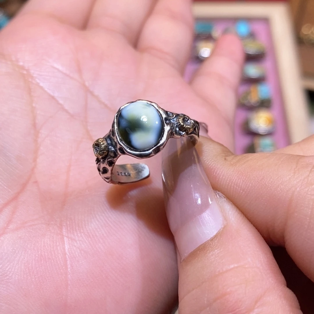 琥珀戒指银S925镶嵌K****乐戒指