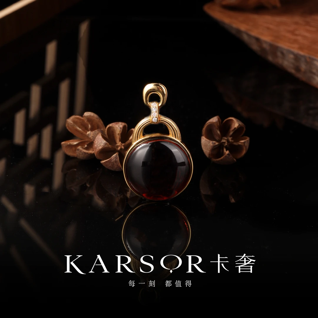 KARSOR/卡奢S925银镀金 血珀 吊坠 X3271