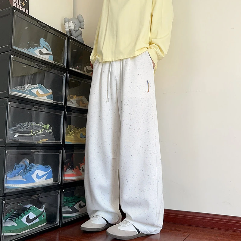 美式高街早秋彩虹刺绣休闲裤男生宽松潮流简约阔腿裤百搭大码长裤