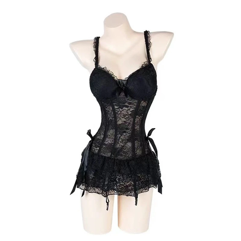 甜美可爱修身鱼骨法式深V聚拢吊带夏季背心内衣蕾丝钢圈聚拢胸衣