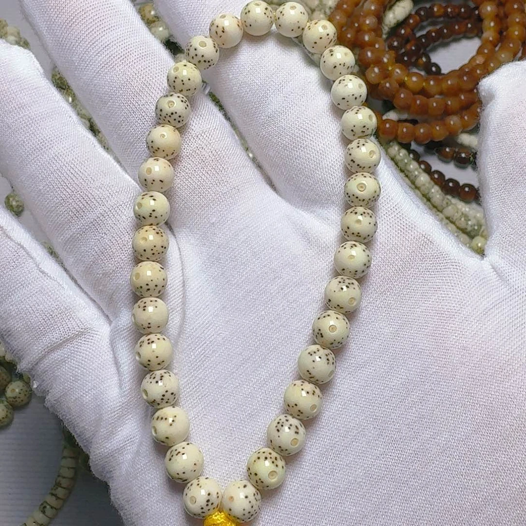 爸***量星月菩提手串原生态石玉料卡7圆双留白手持