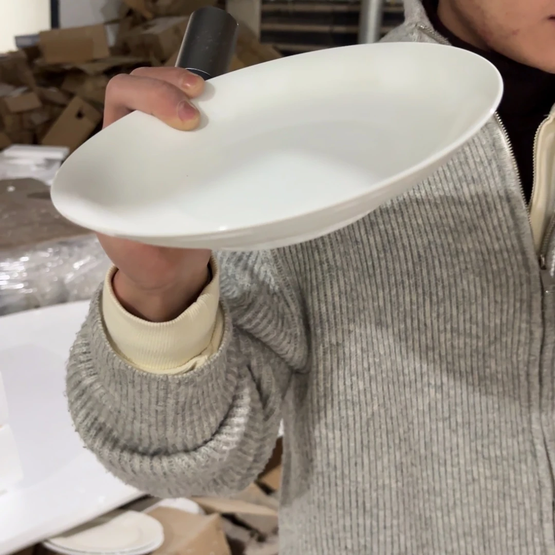 瓷8英寸高白泥高脚深窝盘4只微瑕