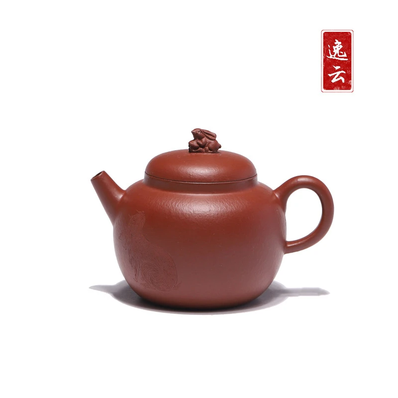 【钱兔无忧】名家原矿朱泥全手工刻绘功夫泡茶壶200cc宜兴紫砂壶