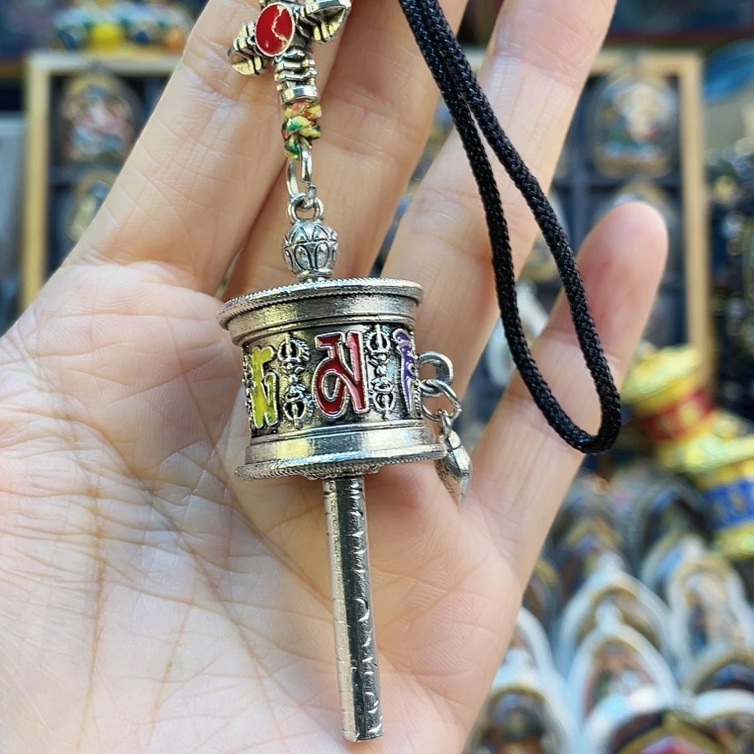 泥塑六字箴言转经筒 挂件