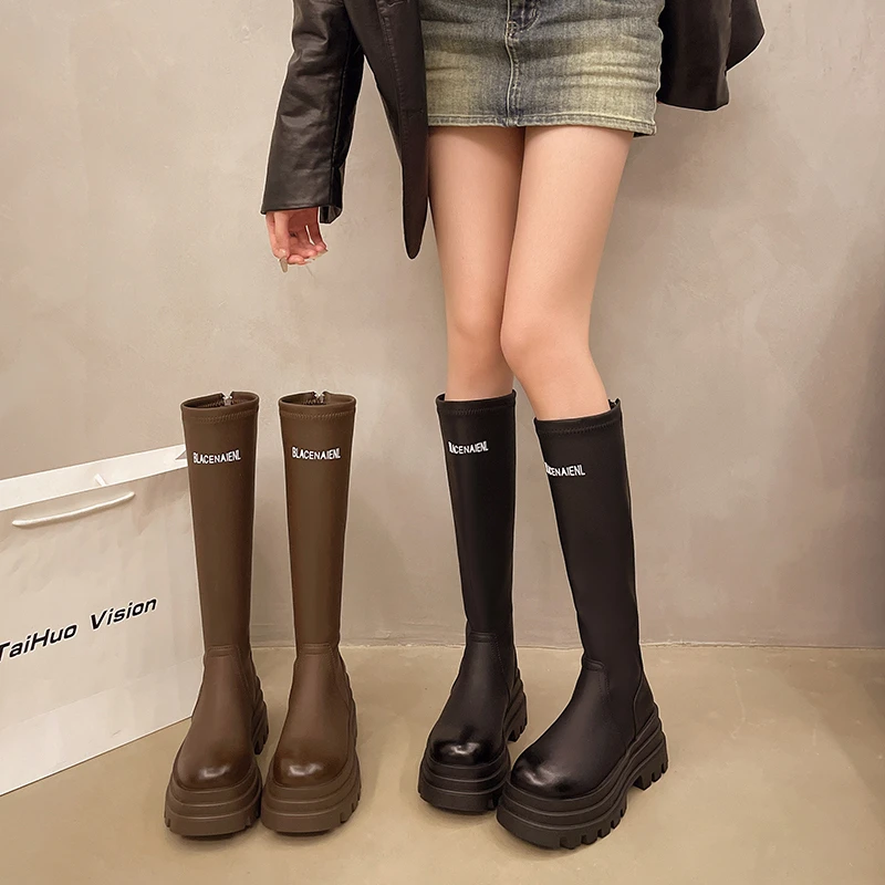 靴子女长筒靴女款爆款2025新款秋冬小个子百搭厚底长靴休闲时装靴