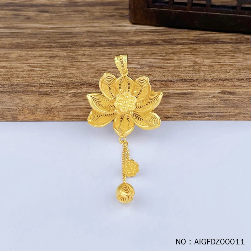 古法花丝莲花吊坠莲蕊莲蓬流苏花形吊坠AIGFDZ00011