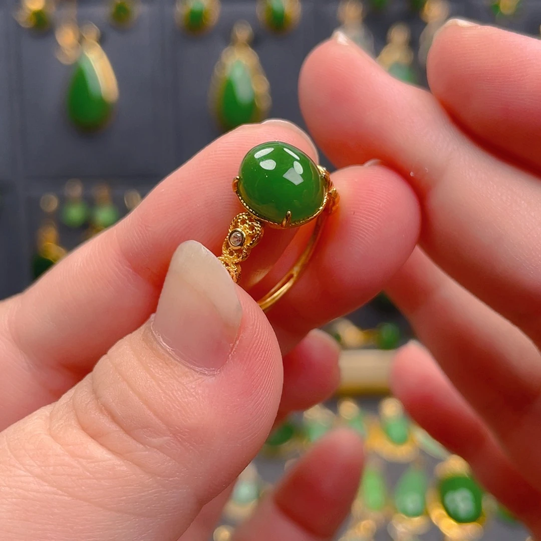 和田玉（碧玉）戒指银S925镶嵌98