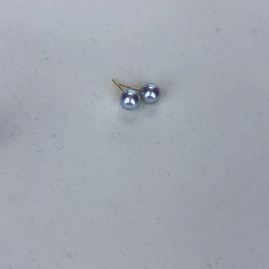 海水珍珠海水akoya真多麻色耳钉7.5-8mm18K金镶嵌