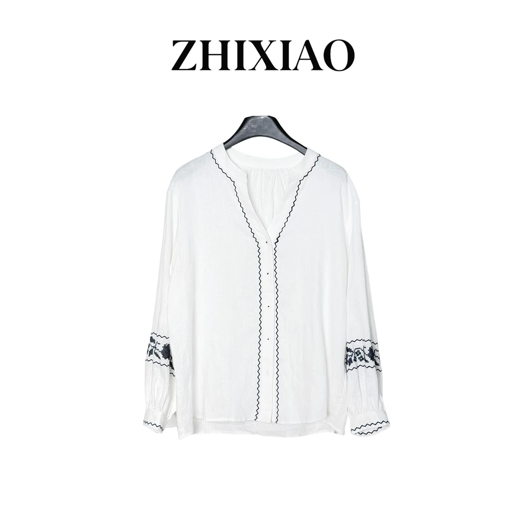 【ZHIXIAO】夏季新款：绣花长袖衬衣011-3