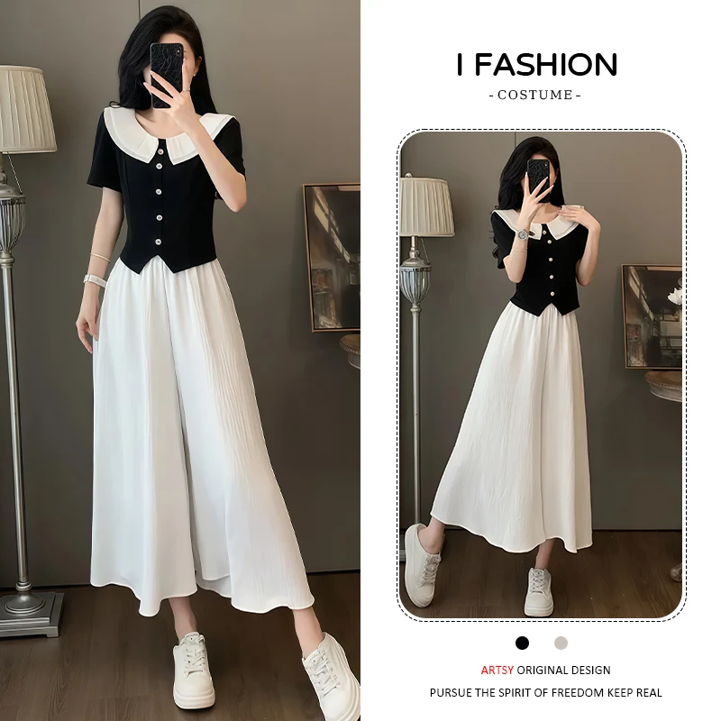 设计感小众休闲气质套装女2025夏季新款时尚减龄上衣阔腿裤两件套