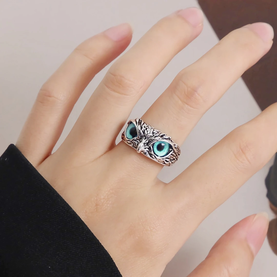 钛钢树脂戒指 创意个性猫头鹰戒指男士时尚复古指环男款灵鹰手工