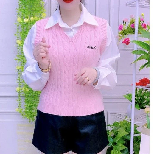 上衣外穿春秋新款衬衫毛衣针织马甲拼接学院麻花假两件针织衫上衣