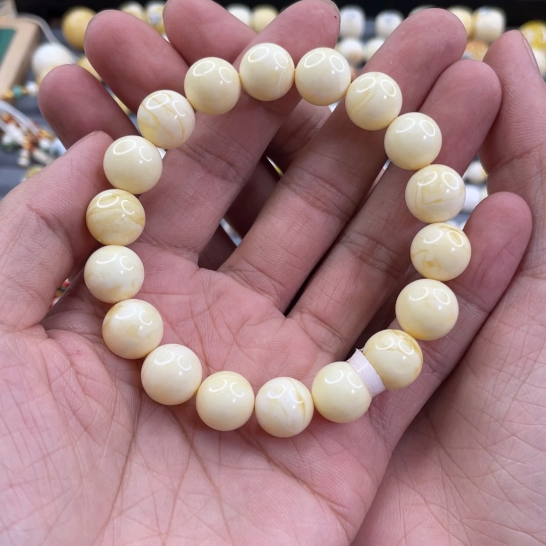 未镶嵌琥珀手串敦*K594瓷白圆珠手串