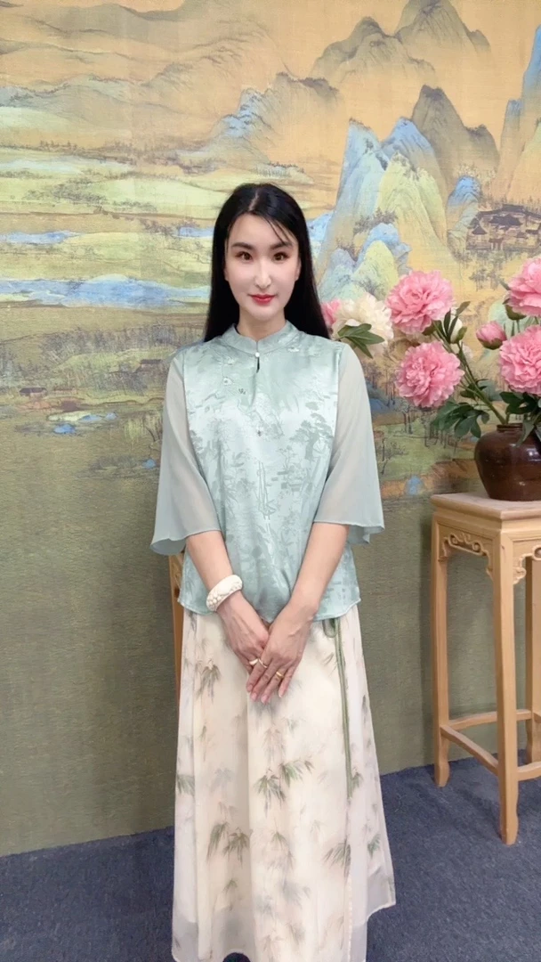 90325新款夏季国风缎面段提花盘扣刺绣上衣日常