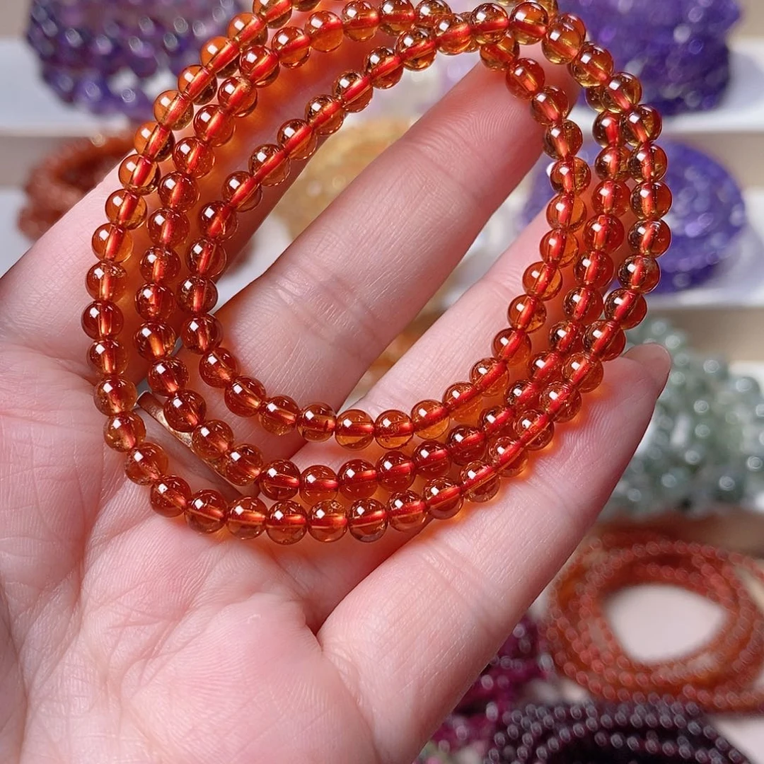 未镶嵌手串石榴石（芬达石）橙红石榴石三圈手链23.1