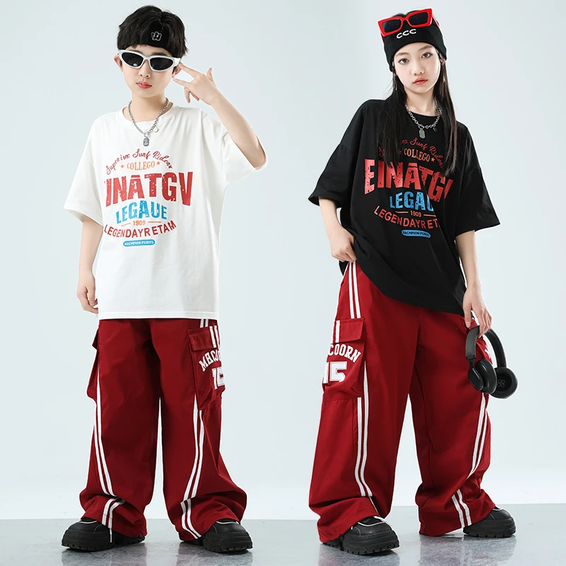 儿童街舞潮服男童宽松嘻哈短袖T恤练功服女孩爵士舞现代舞演出服