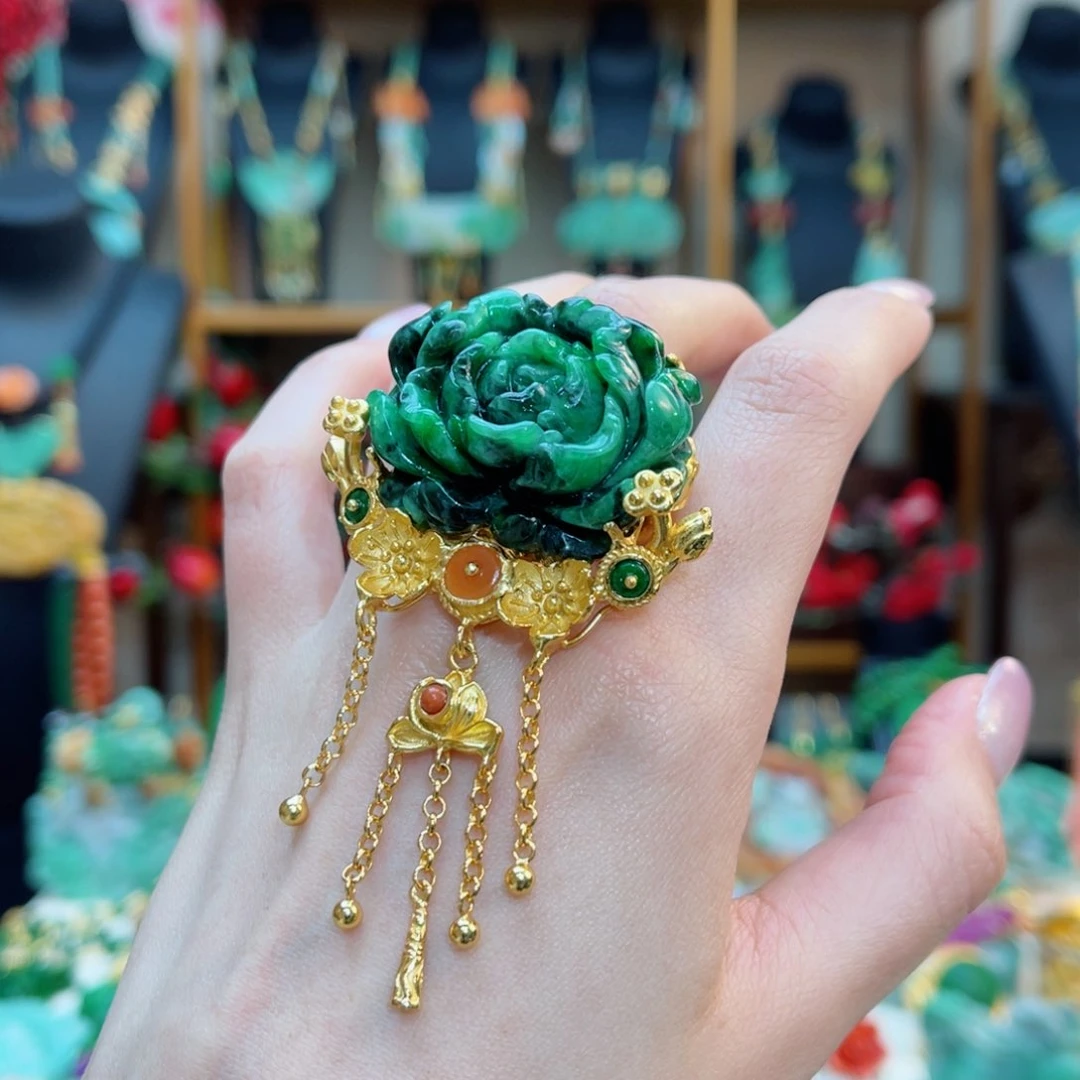 翡翠戒指银S925镶嵌开****348小时鉴赏期