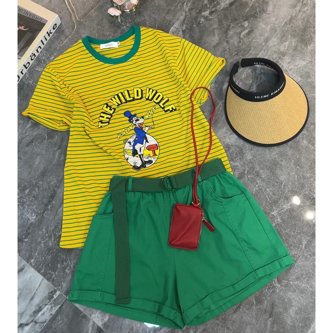 2025夏季新款爆款条纹短袖T恤撞色氛围感宽松上衣