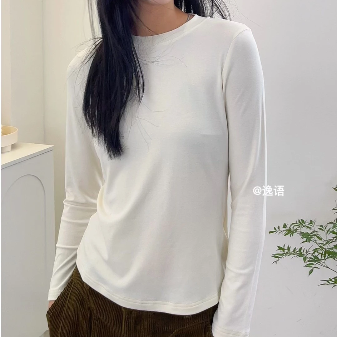 【清】逸语2024秋冬韩版简约纯色百搭圆领打底衫女长袖T袖上衣TN568