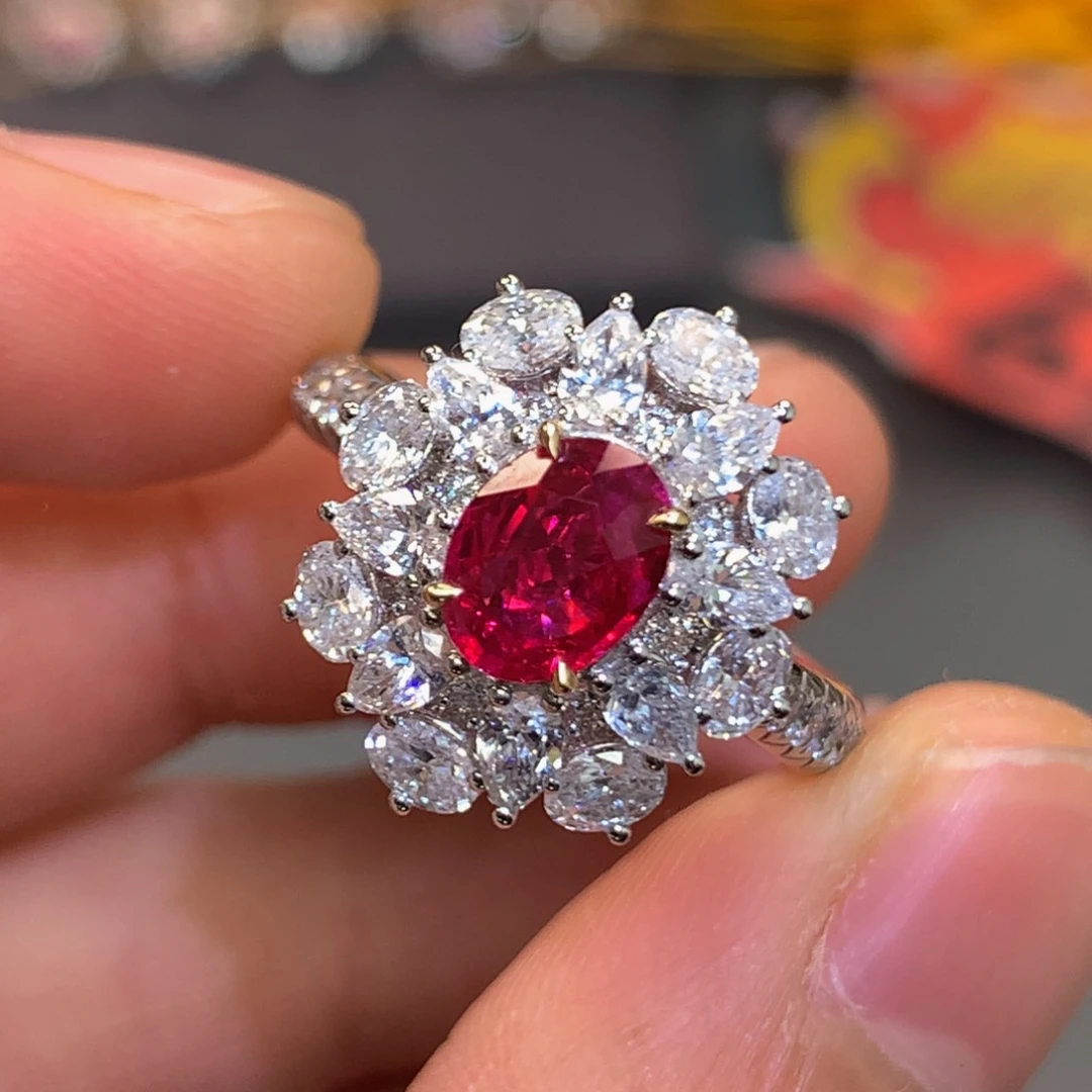 戒指18K金镶嵌红宝石1.01ctGRS缅甸无烧