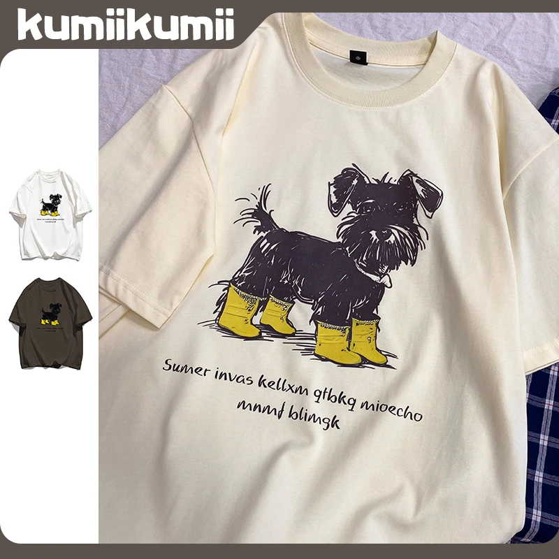 2025新款小众半袖上衣设计感夏季纯棉潦草小狗短袖t恤女#T019521