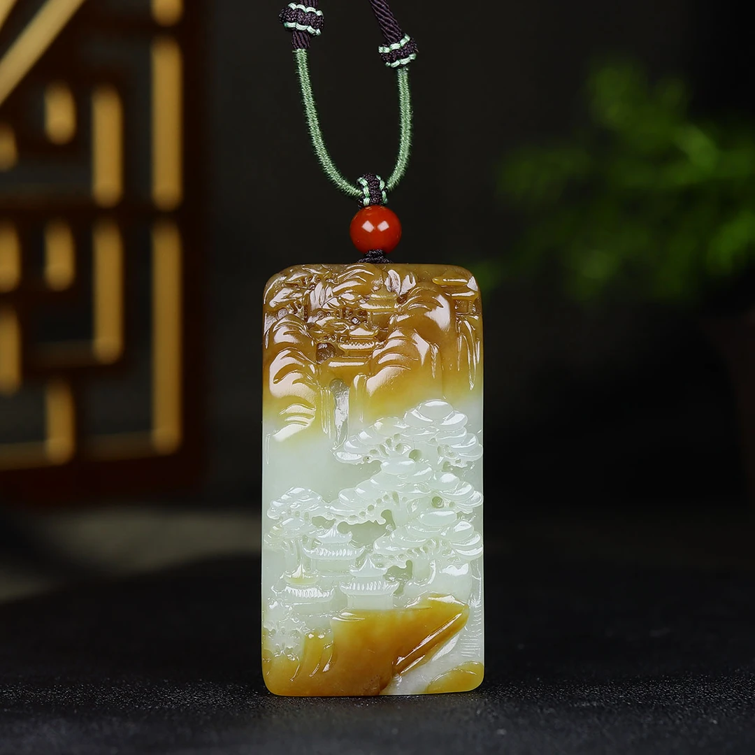 1109153和田玉糖白玉富居山水玉牌