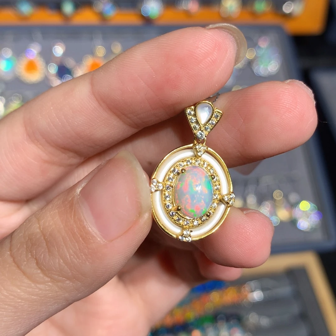 银S925镶嵌欧泊欧泊吊坠y