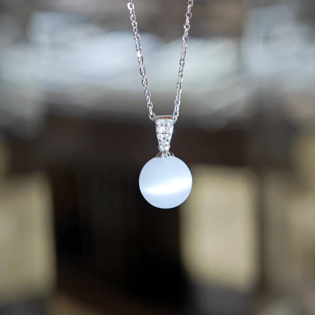 坠链均925银仿水晶 s925银猫眼珠项链吊坠一体链62880037