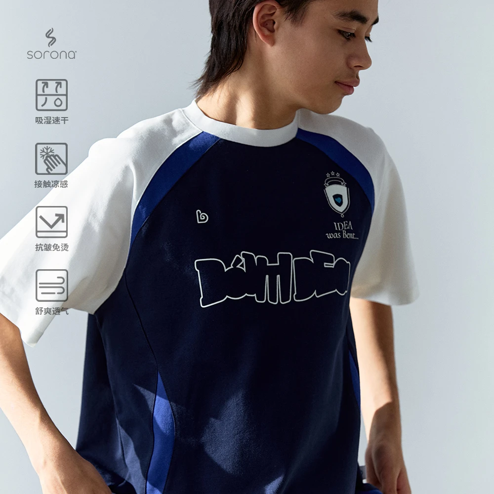 BENT IDEA夏季新款 户外速干凉感立体剪裁足球运动拼接t恤短袖