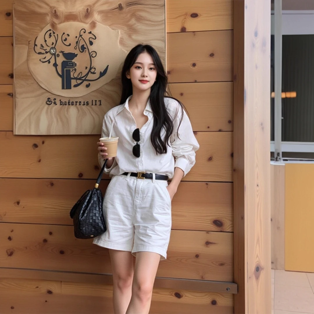 白色衬衫套装女春新款休闲简约高端老钱风穿搭薄款上衣短裤两件套