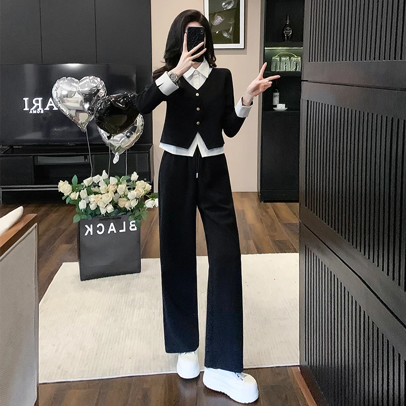 欧货休闲运动套装女春秋季2025新款爆款黑白撞色穿搭一整套两件套