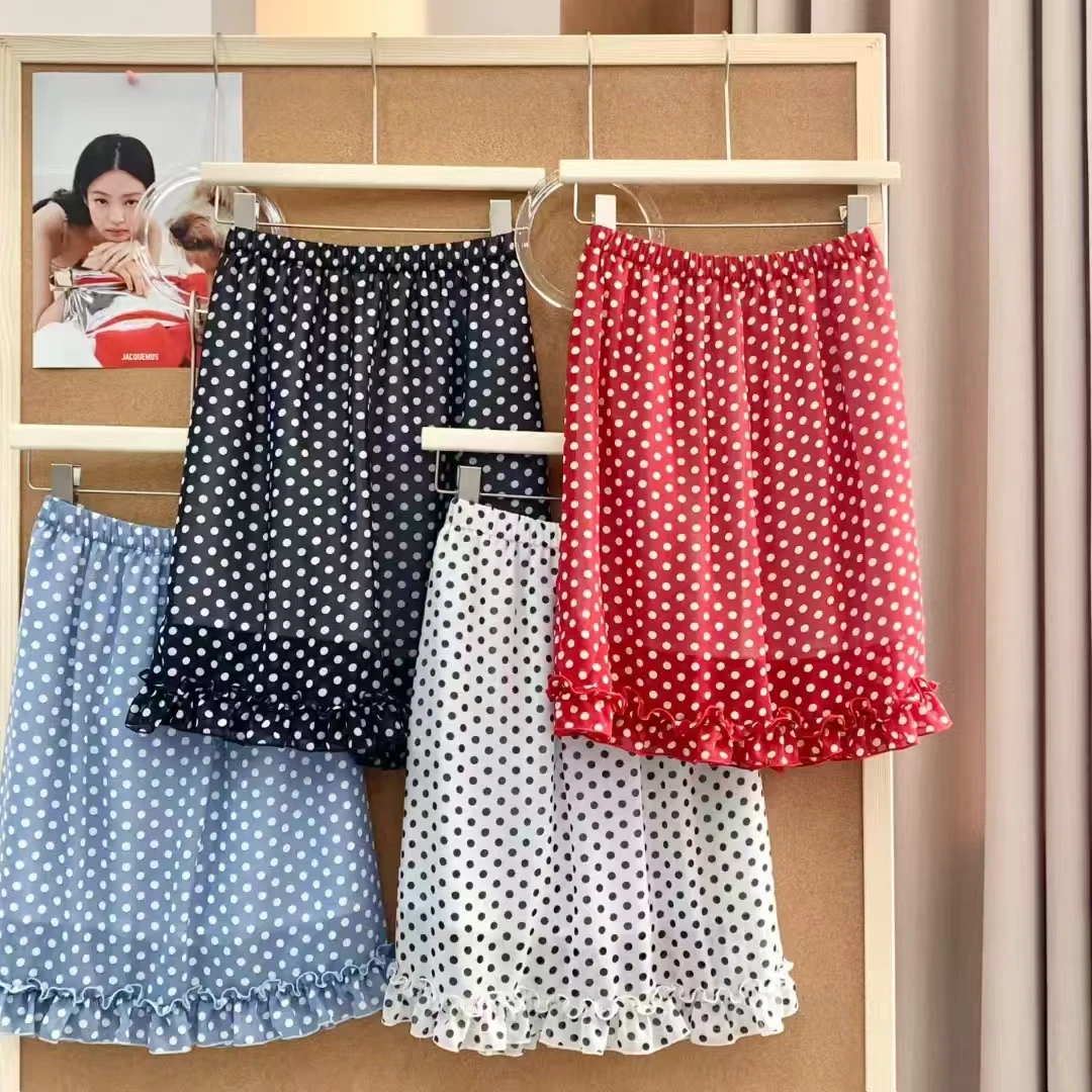 韩国东大门甜美松紧高腰显瘦花边波点半身裙