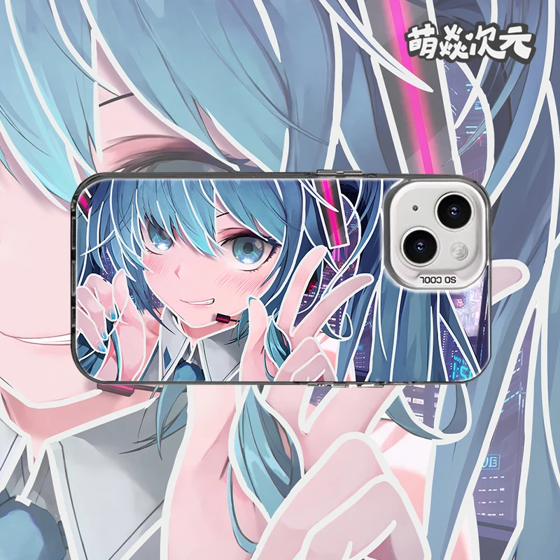 初音未来镭射适用苹果华为VIVO小米OPPO动漫防摔创意彩银手机壳