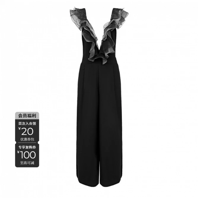 S·DEER圣迪奥女装气质透气显瘦网纱拼接阔腿背带长裤S222Z1014