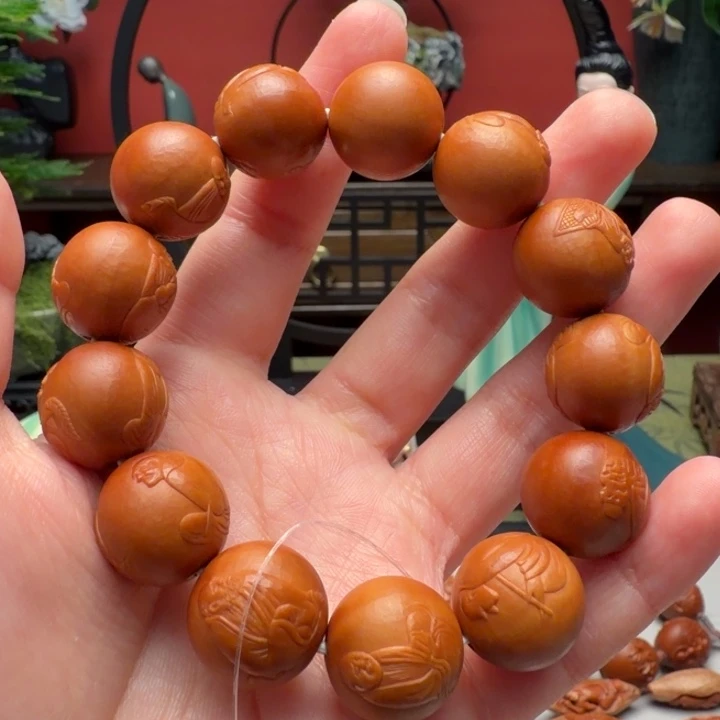 橄榄核手串/手链正圆浮雕罗汉头1.7