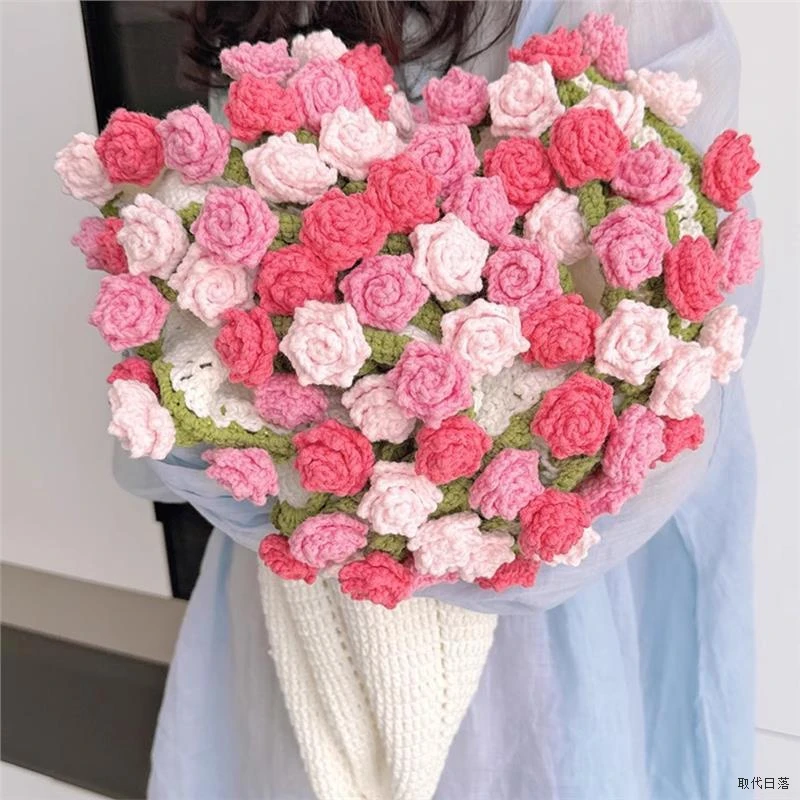 精选良品玫瑰花毛毯毯子花束手工编织diy材料包高品质玫瑰花毛毯