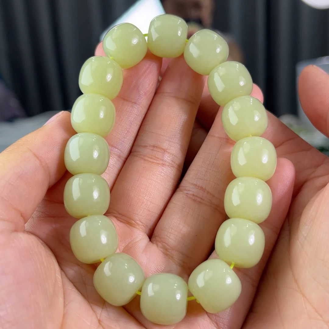 手链未镶嵌和田玉新疆若羌浅黄口卡14老型珠