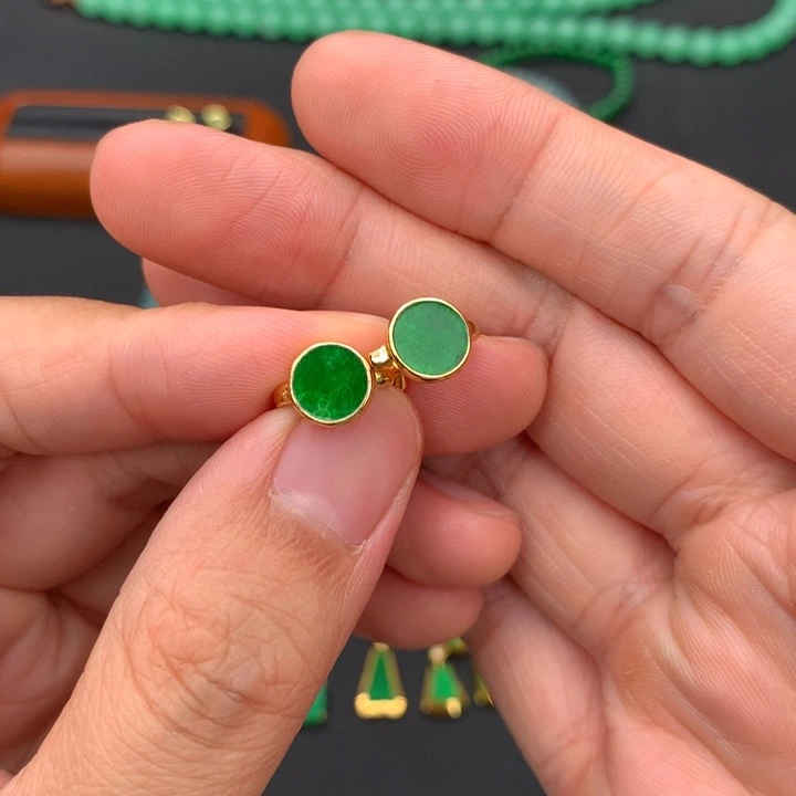 翡翠银S925镶嵌耳饰小耳包