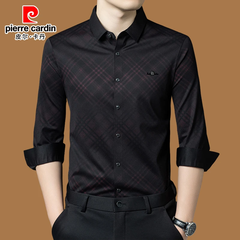 皮尔卡丹长袖衬衫男薄款2025春秋款高档无痕弹力商务休闲男装衬衣