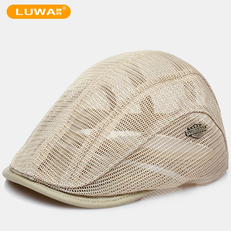 路瓦高颜值帽子男夏季镂空贝雷帽中年百搭透气鸭舌帽休闲遮阳凉帽