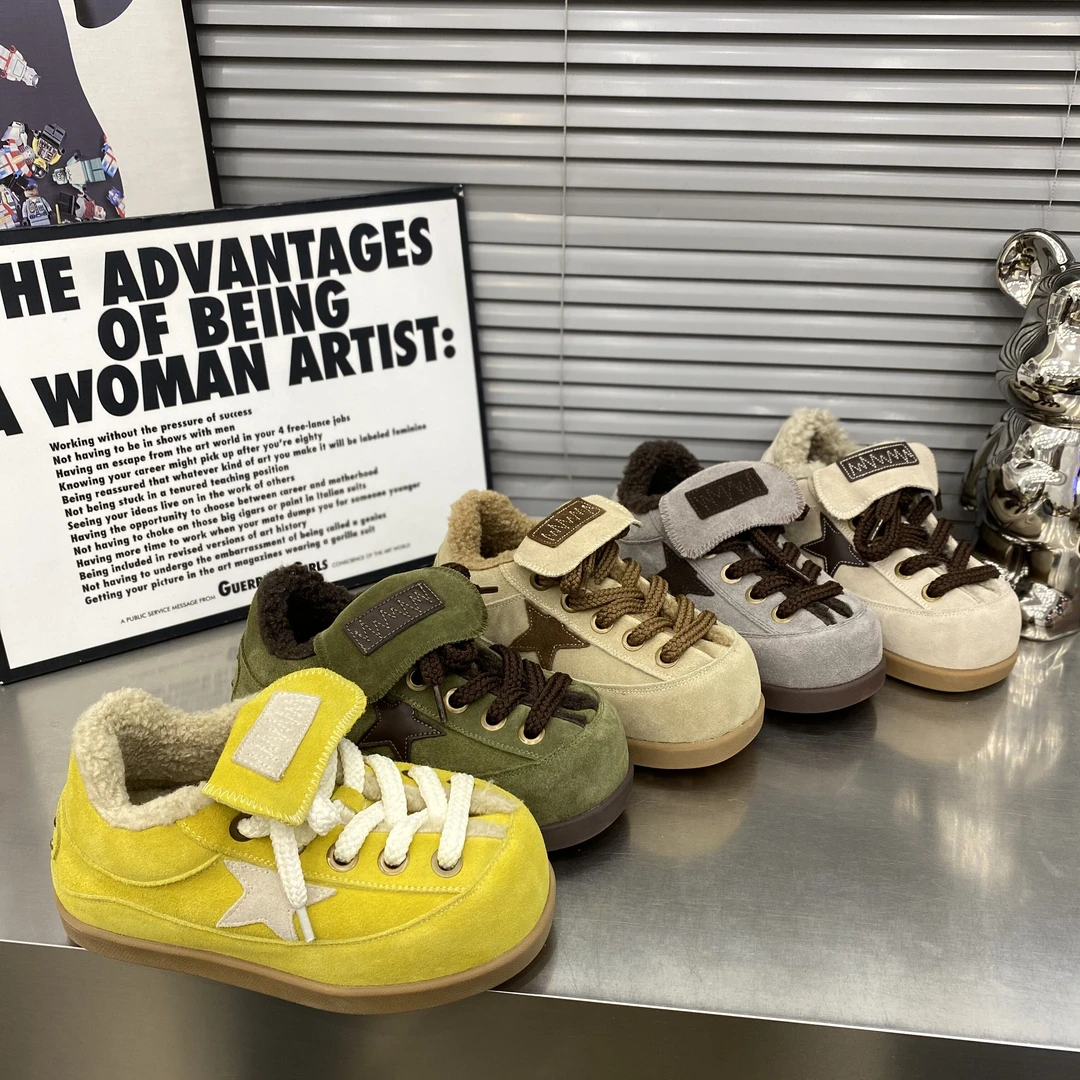 欧货磨砂皮加绒星星鞋女2025冬季百搭时髦休闲鞋保暖棉鞋厚底韩版