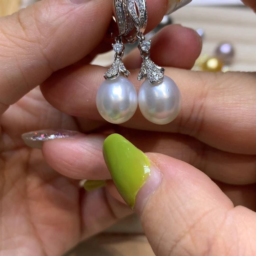 银S925镶嵌海水珍珠耳饰