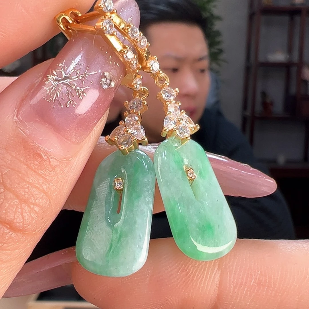 翡翠耳饰银S925镶嵌耳环